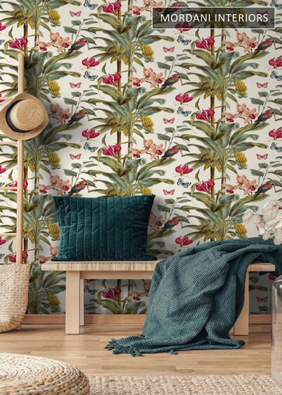 White & Green Tropical Italian Wallpaper